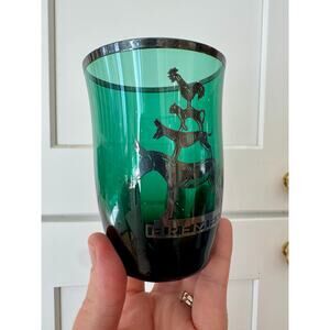 Vintage Bremen Town Musicians Green Glass Tumbler with Silver Overlay